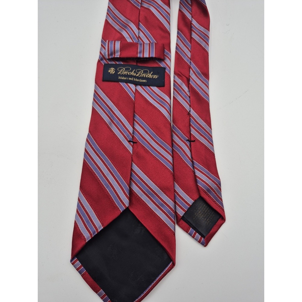 346 Brooks Brothers Men's Silk Tie Red Blue Striped Design USA Made Repp Tie - Picture 4 of 4
